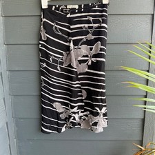 Halston Heritage Silk Floral Stripe Bias Midi Skirt Black White Size 2