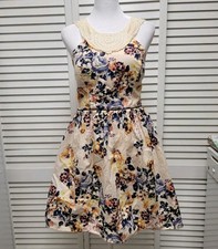 Vtg SZ 7 City Triangles Womens Fit & Flare Short Dress Crochet Lace Tulle Y2K