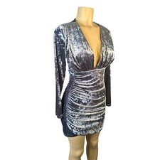 Women S Lulu's Luxe Celebrations Dusty Blue Velvet Asymmetrical Bodycon Dress
