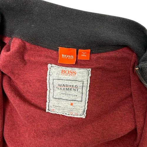 Hugo Boss Black Cotton Zip-Up Red Distressed Stitching Jacket Size Med EUC - Picture 7 of 12