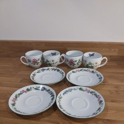 4 x Royal Worcester Herbs Teetasse & Untertasse mit wildem Thymian & Mutterkraut Kräuter