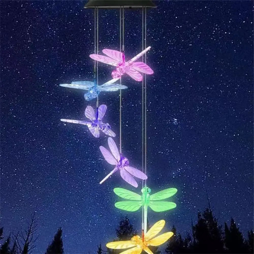 2pcs Solar Power Dragonfly Wind Chimes Courtyard Ornament Garden Outdoor Decor - Picture 8 of 8