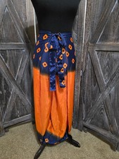 Indian Palazzo Pants Split Leg Sari Fabric Tie Front and Tie Back Orange  Blue