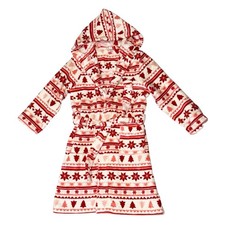 NWT Tucker  Tate Girl 7 8 Pink Red Fair Isle Plush Christmas Holiday Bathrobe