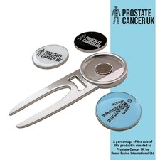 Golf Pitchfork Divot Tool & Metal Ball Marker Set Supporting Prostate Cancer UK