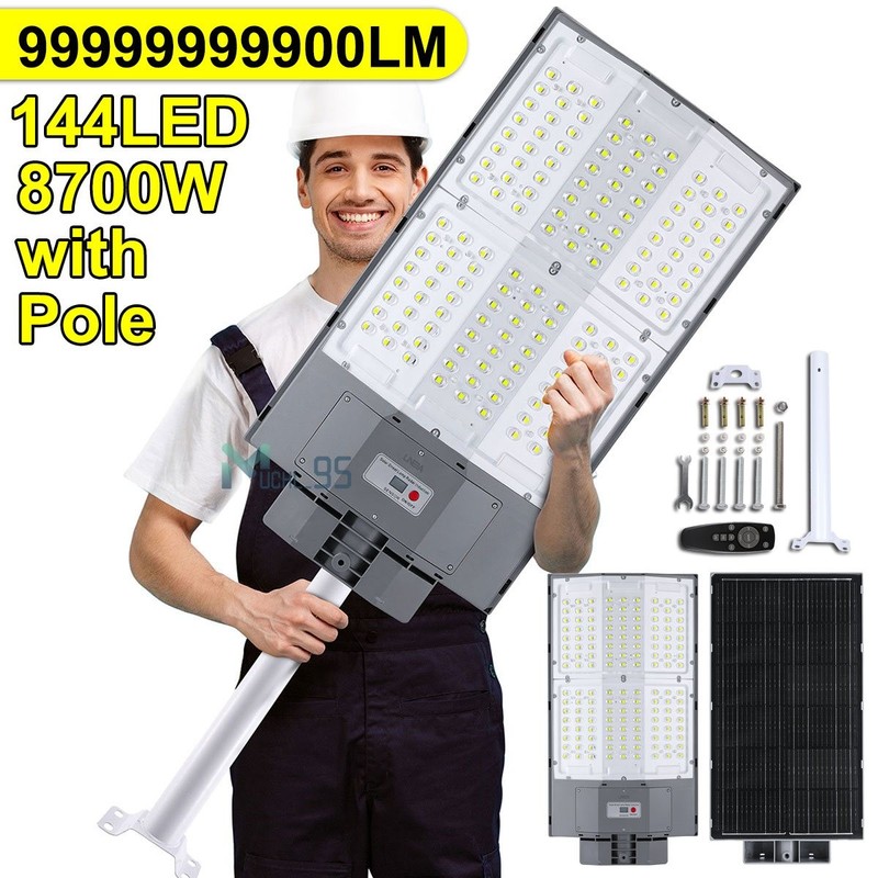 11000W LARGE Commercial Solar Street Lights Dusk to Dawn parking lot lights+Pole