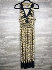 Brown Chevron Beaded Flower Tie Waist Dress Size 16 Boho Beach Coastal Western