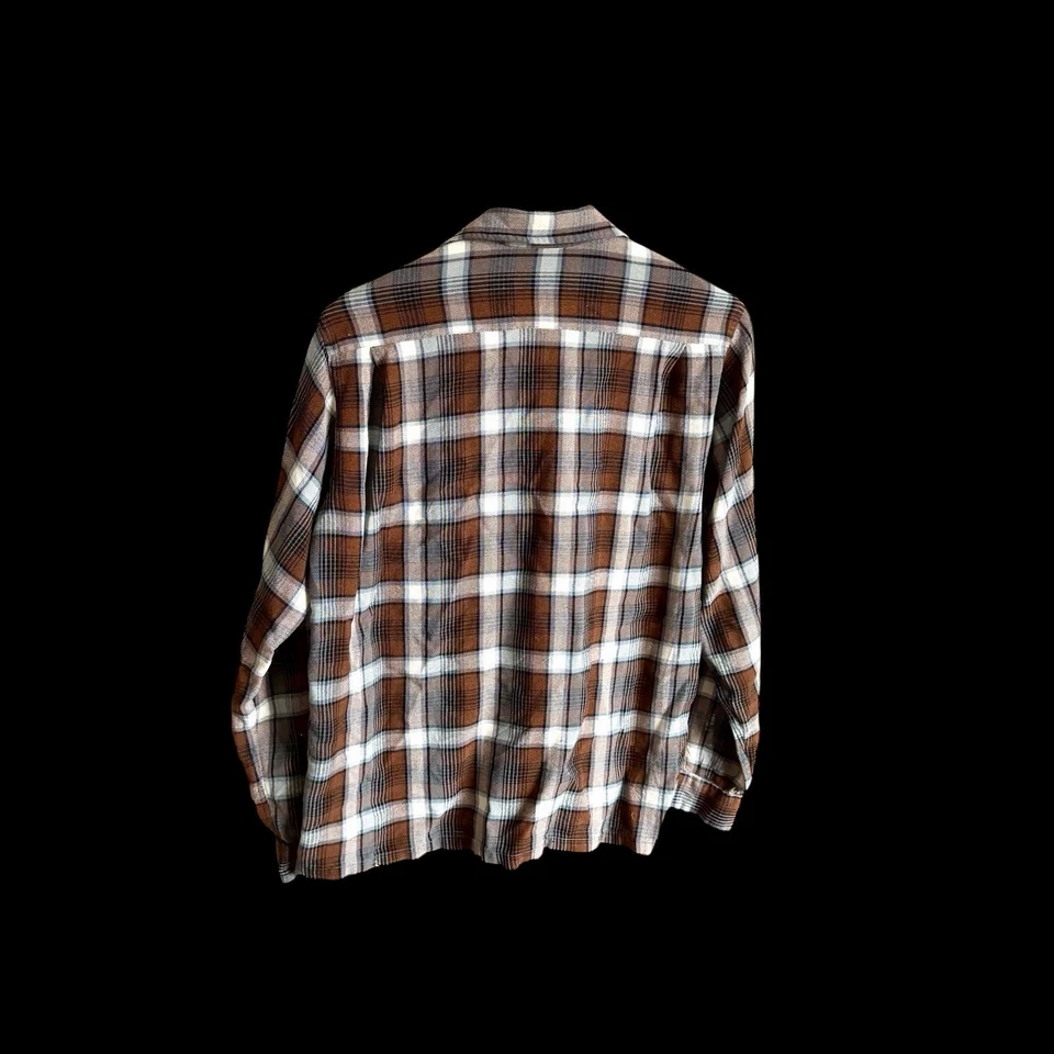 复古 20 世纪 50 年代 Acrallama Milliken Flap 口袋格子衬衫 尺寸 M 羊毛 Acrylam — 第 4/4 张图片
