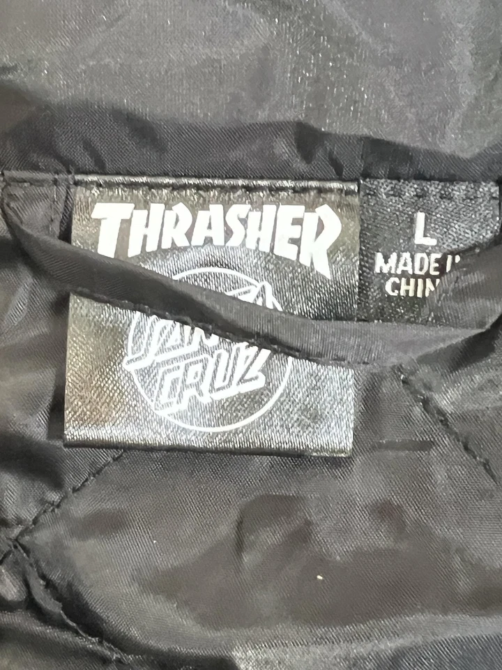 Thrasher Santa Cruz Jacket Mens Large Black Coach Windbreaker Skate Flame Logo - Image 3 of 4