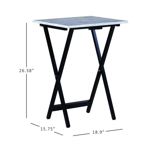 Riverbay Furniture 5-Piece Marble Folding Tray Table Set w/ Stand in White/Black - Picture 20 of 20