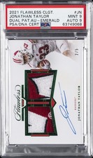 2021 PANINI FLAWLESS COLLEGE DUAL PATCH AUTO JONATHAN TAYLOR 2/5 PSA 9 AUTO 9