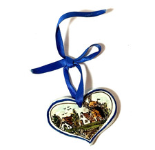 Vtg Delft Holland Hand Painted Ceramic Heart Ornament Windmill Design