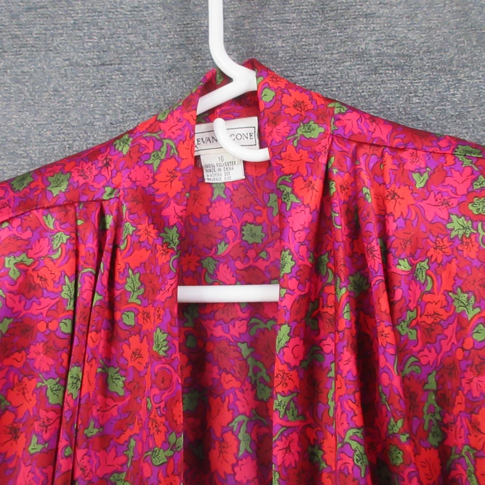 Camisa Evan Picone Para Mujer 16 Roja Floral Envolvente Blusa Vintage Almohadilla para el Hombro Informal Foto 2 de 4