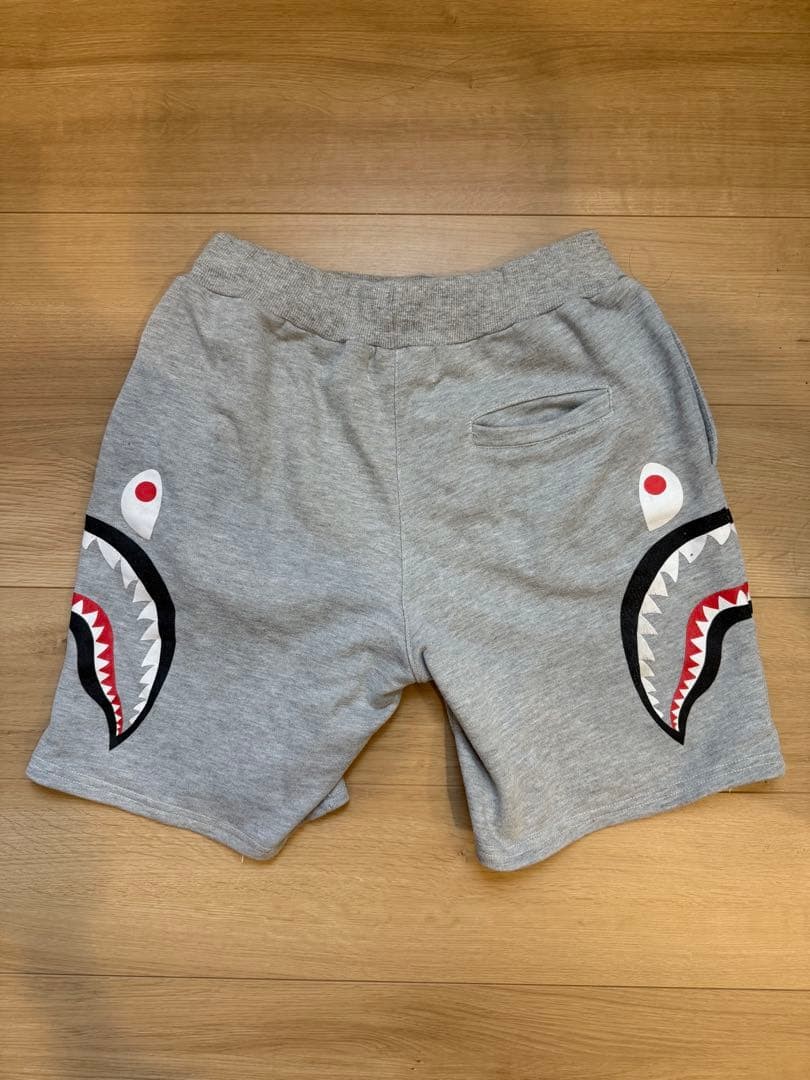 A BATHING APE Cotton Shark Shorts Half Pants Gray M BA0226177 thumbnail 2
