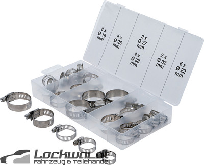 BGS Schlauchklemmen Sortiment Schlauchschellen rostfrei Ø 16 - 38 mm 26-tlg.