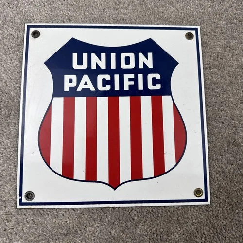 Vintage UNION PACIFIC Porcelain Sign Train Station Gas Oil Railroad Freight