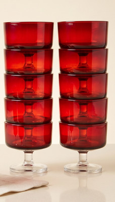 Retro Luminarc Cavalier Rubinrot Glaswaren Fuß Stielgläser und Coupés