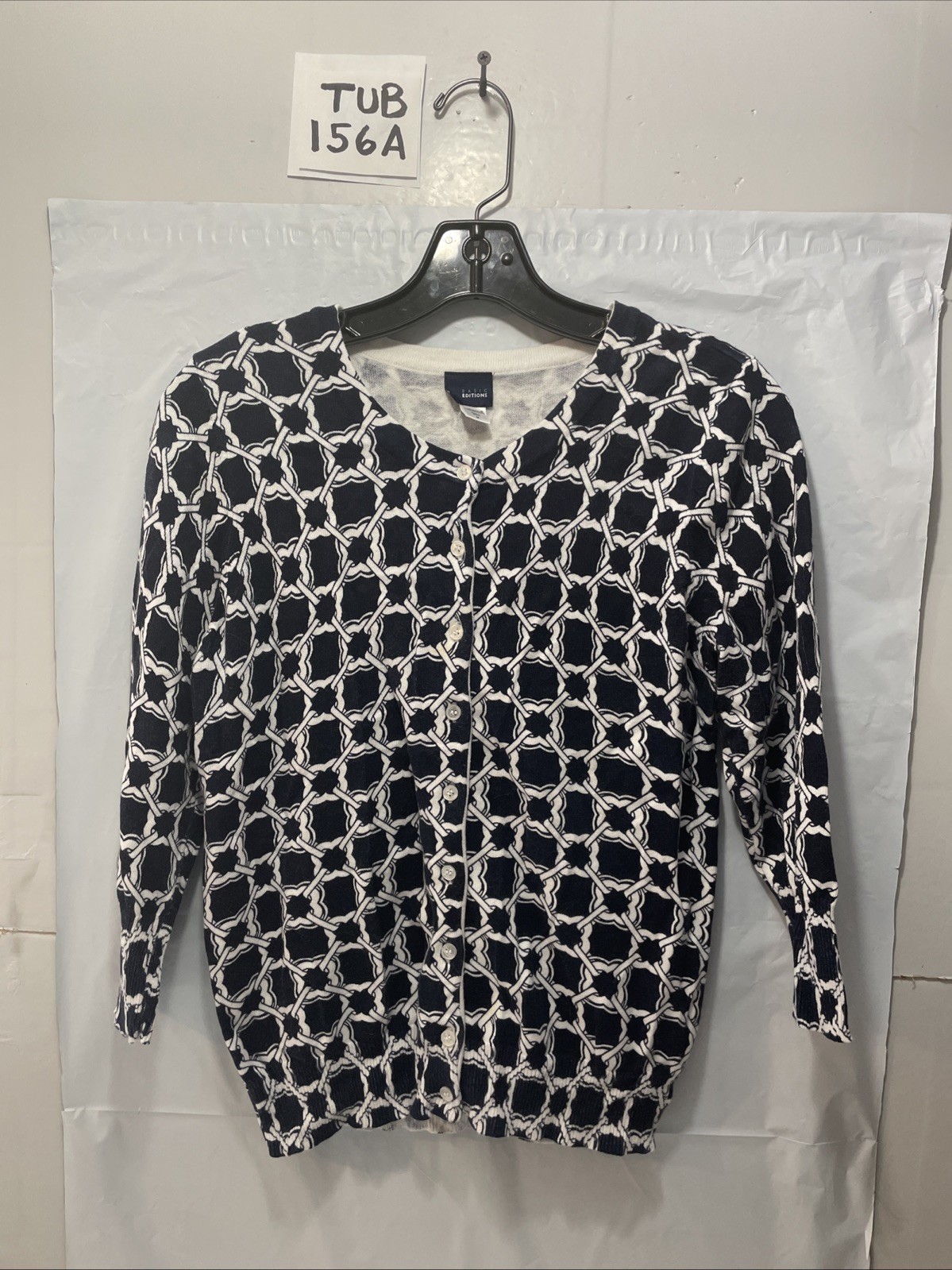 Basic Editions Blue Patterned Cardigan Women’s Si… - image 1