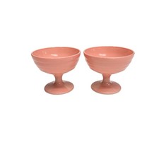 2 Vtg Hazel Atlas Pink Moderntone Dessert Dishes Footed Sherbet Pastel Platonite