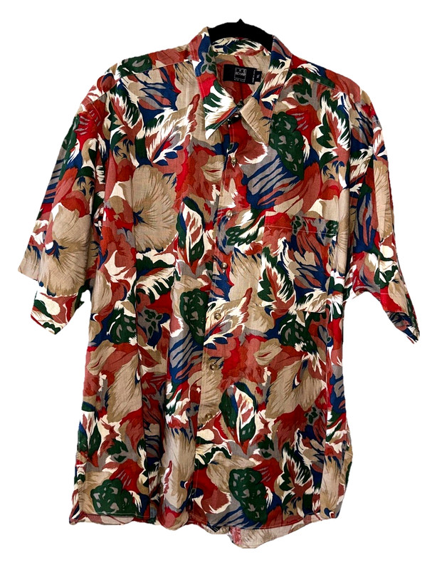 IKE BEHAR Men's Size XL Floral Hawaiian Tropical Short Sleeve Button Up Shirt