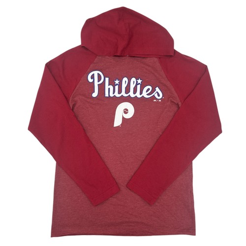 MLB Philadelphia Phillies Men's Raglan Long Sleeve Hooded Shirt in Red, Medium