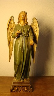 Alter Kirchen Engel mit Flügeln Holz geschnitzt polychrom gefasst 19. Jh.