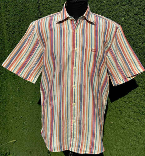 Missoni Sport, Vintage 90s Missoni Sport Men Shirt Size 52 Multicolor Stripe Italy Short Sleeve
