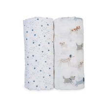Lulujo Baby 40X40 Inch Muslin Cotton Puppy Dog Stars Swaddle Blanket Set Of 2