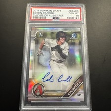 2019 Bowman Draft Chrome Draft Picks Auto Corbin Carroll /499 PSA 10 Gem Mint