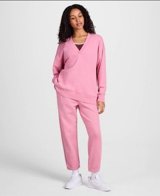  Pink Oversized Champion Sweater Medium V Neck With Pockets