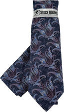 Stacy Adams Men's Tie Hanky Set Navy Royal Blue Cobalt Blue Coral Floral 3.25"