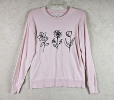 LOFT Women's Embroidered Flower Long Sleeve Sweater M