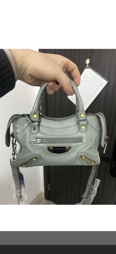 Balenciaga Mini City Bag Light Blue Leather Classic Motorcycle Crossbody w Strap