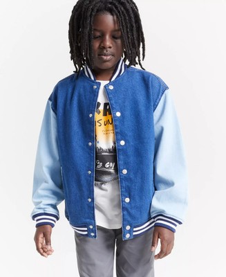 Epic Threads Little and Big Boys Cotton Denim Varsity Jacket Size Large-14/16