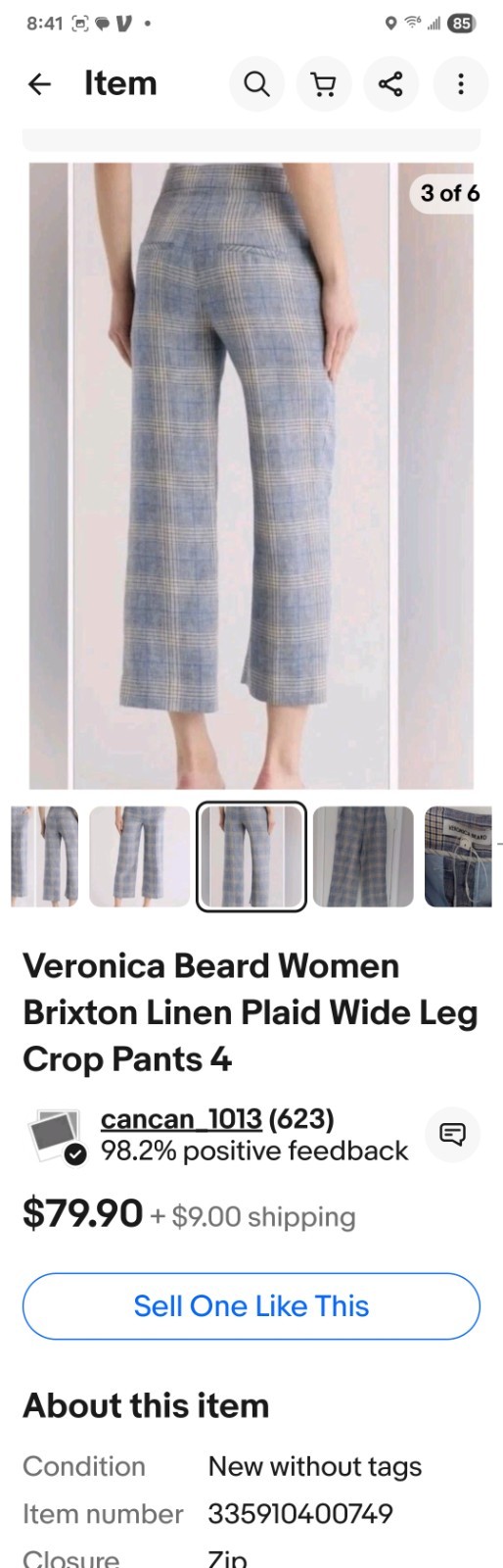 Veronica Beard Women Brixton Linen Plaid Wide Leg Crop Pants 6 $498 NWT image 4
