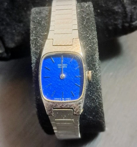 Seiko Watch Women Blue Dial Silver Tone Rectangle  New Battery
