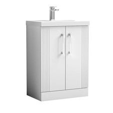 Nuie Deco 600mm Fluted Floorstanding Basin Vanity Unit Ceramic Sink White 2-Door