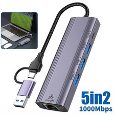 1000Mbps 5-in-2 Type-C to USB 3.0 RJ45 Gigabit Ethernet LAN Adapter