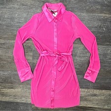 NWT Ro & De Vibrant Pink Long Sleeve Satin Finish Crepes Dress size small S B136