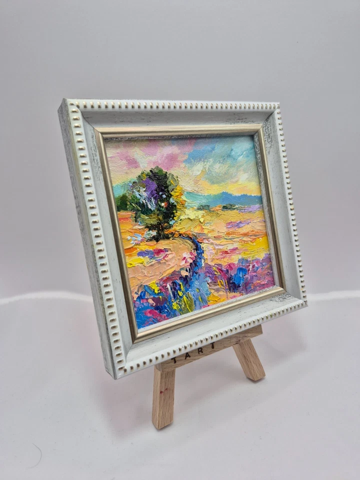 Pintura al óleo original autografiada enmarcada. paisaje. impresionismo.4x4 pulgadas. Foto 4 de 4