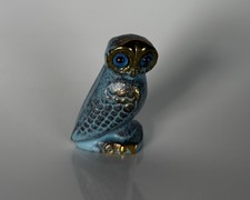 Owl of Athens Wisdom Bronze sculpture Ancient Greek Turquoise -Gold Handmade