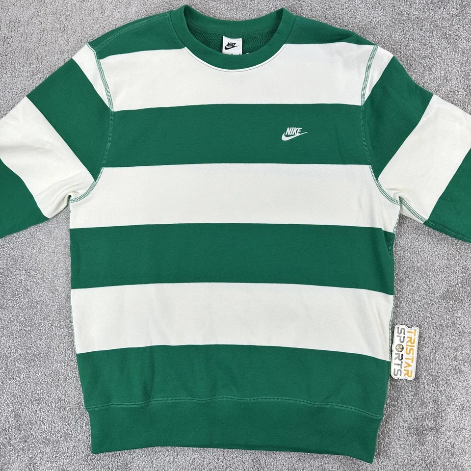 Sudadera Nike Para Hombre Mediana Verde Blanca Rugby Rayas Cuello Redondo Swoosh FN3106-365 Foto 2 de 4