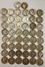 Roll of 50 Silver Mercury Dimes $5 Face Value 90% Silver Coins Mixed Dates