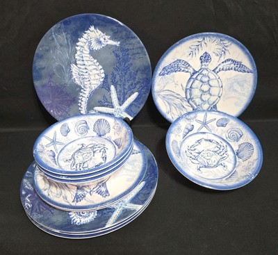 New Certified International Oceanic 12 piece Melamine Dinnerware Sea Creatures
