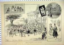 Original Old Antique Print 1890 Jack Beanstalk Drury Lane Theatre Giant Castle