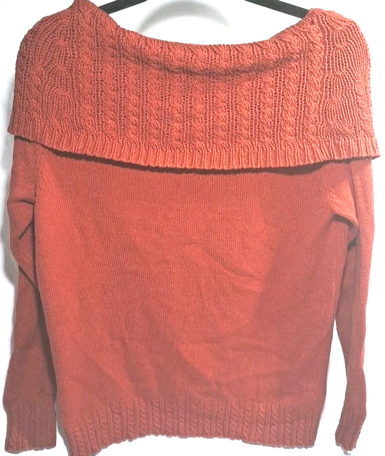 Ladies Cable Knit Jumper Cowl Neck Orange Size M