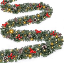 Extra-Long 12 Ft Pre-lit Artificial Christmas Garland with 60 Warm Lights Timer