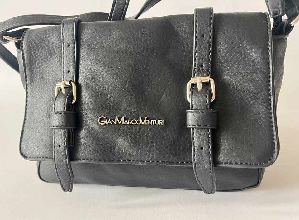 Bolso Bandolera Gian Marco Venturi GMV Negro Imitación Cuero Correa Ajustable Foto 3 de 4