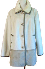 Coldwater Creek Faux Suede COAT faux fur lined Faux Leather Trim WomensJACKET~16