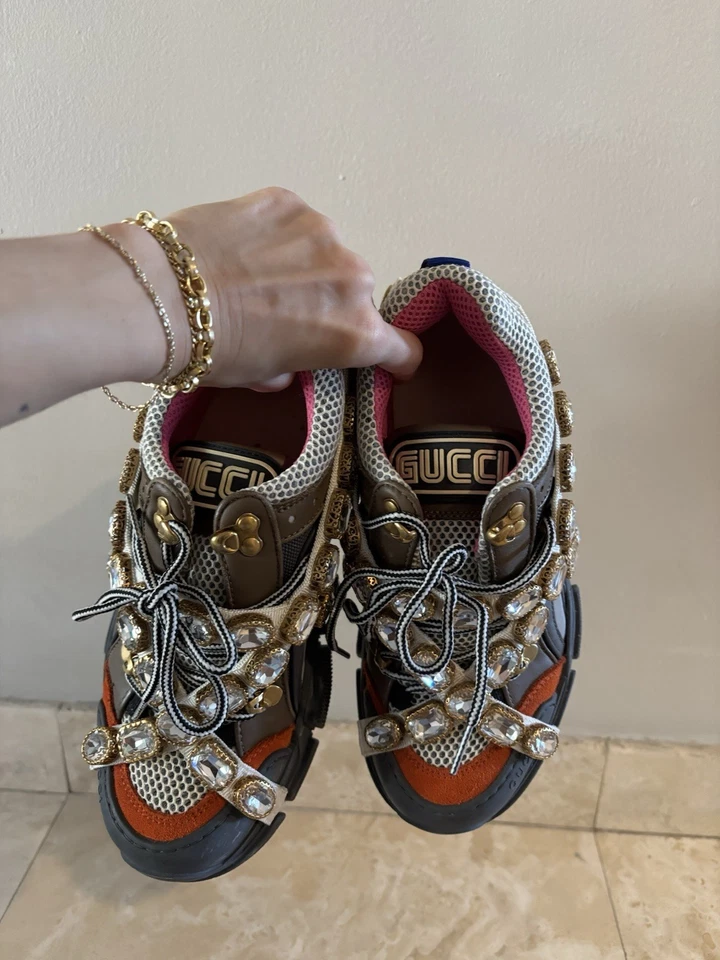100% REAL AUTHENTIC GUCCI WOMEN SHOES 6-6.5 Size with removable crystal straps - Image 2 of 4